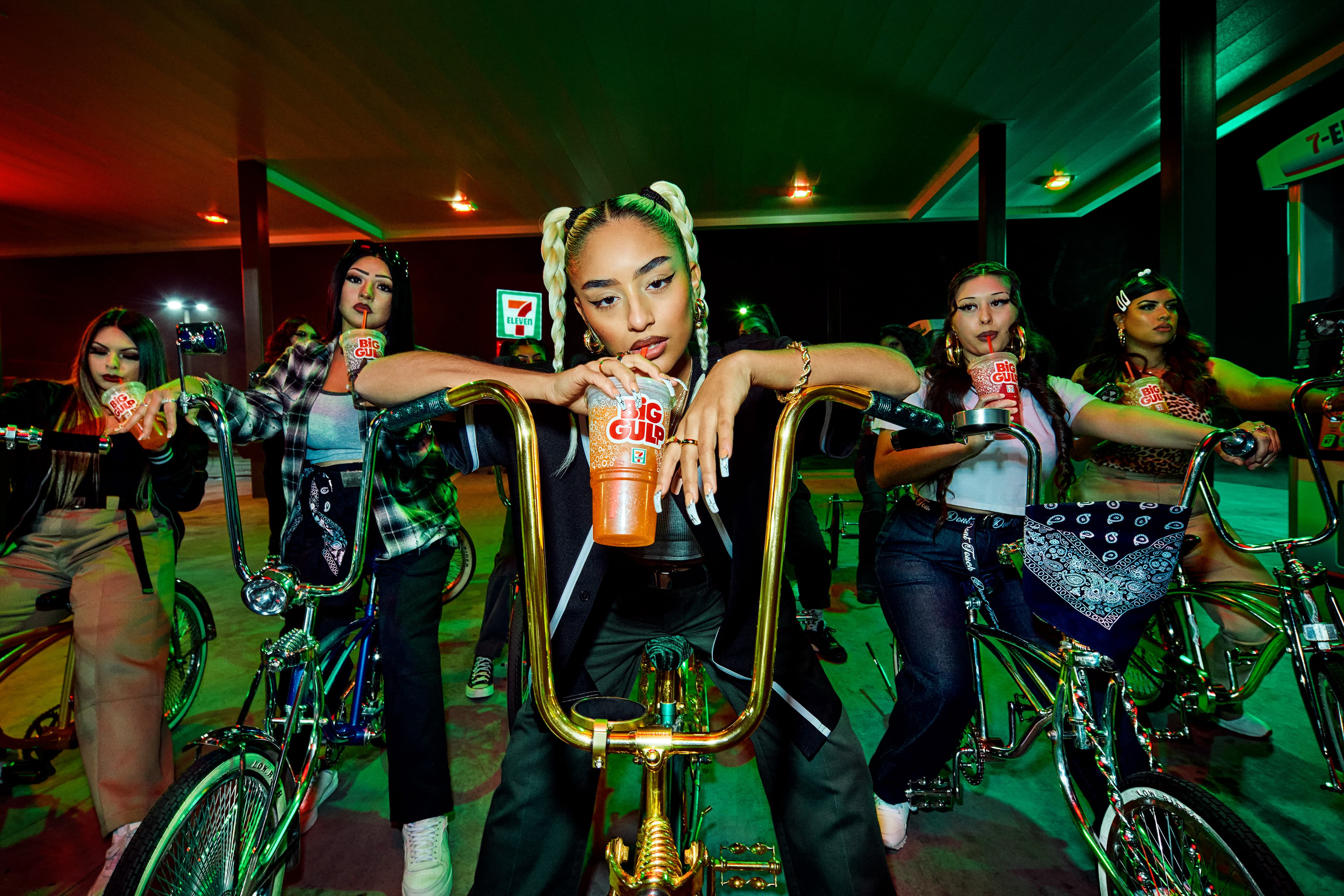 7-Eleven Take It to Eleven campaign with cyclists and Big Gulp drinks