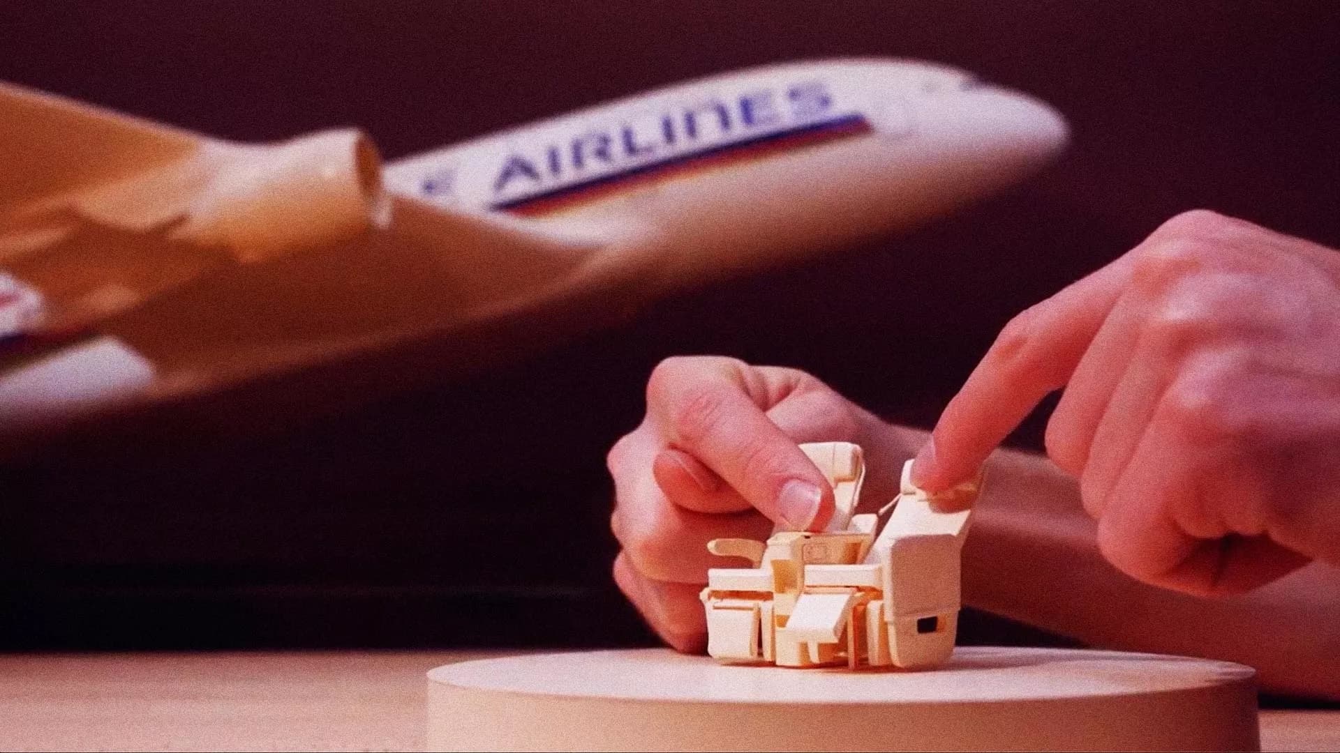 Paper aircraft parts laid out during Singapore Airlines model build